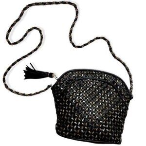 90s Saddle River Black Purse Silver Gold Copper Weave Goldtone Black Twist Strap